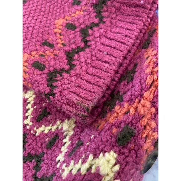 SUNDANCE Sweater PM Petite Fair Isle Thermal Cardigan Button Up Wool Blend Pink - Picture 15 of 16